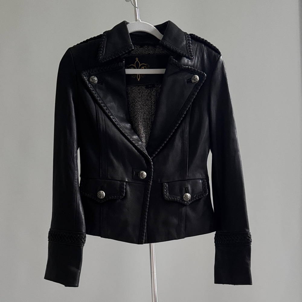 Mackage Black Leather Women's Jacket with Silver Buttons Vintage Aritzia Blazer